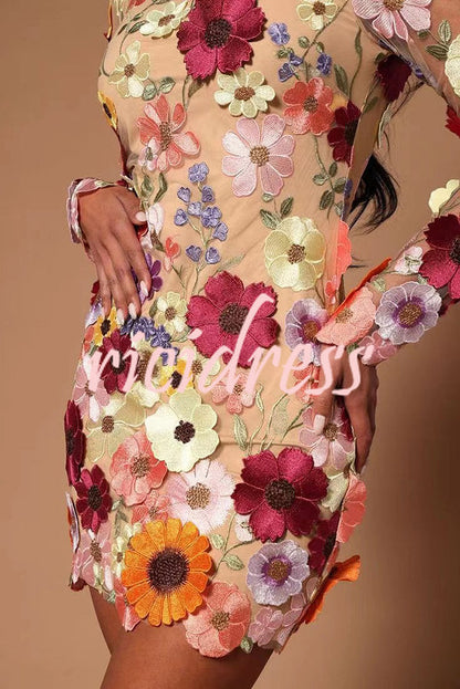 Ophelia Floral Appliqué Backless Mini Dress