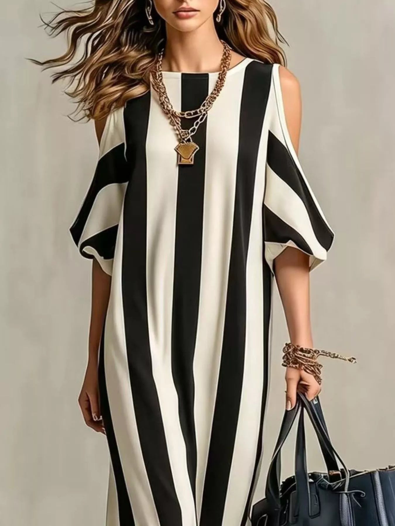 Isadora Striped Cold Shoulder Maxi Dress