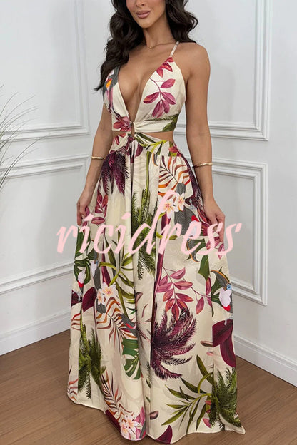 Seinah Floral Lace-Up Maxi Dress