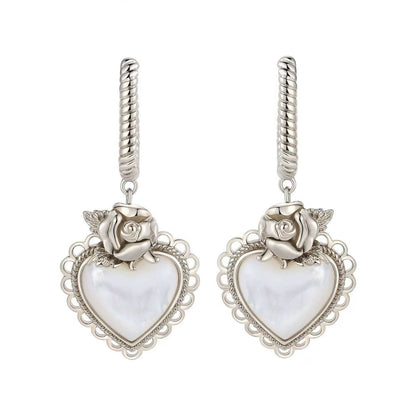 Vintage Heart White Mother of Pearl Earrings