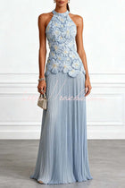 Emilie 3D Floral Embroidered Halter Maxi Dress