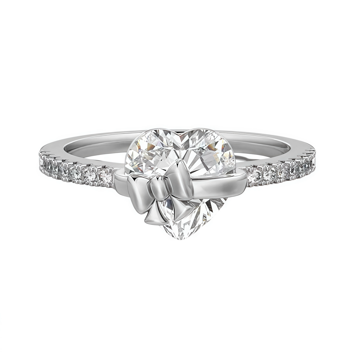 Bow Heart Silver Ring