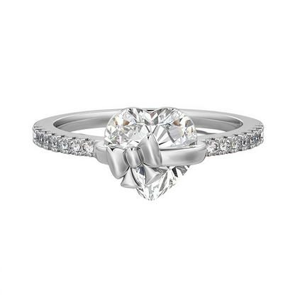 Bow Heart Silver Ring