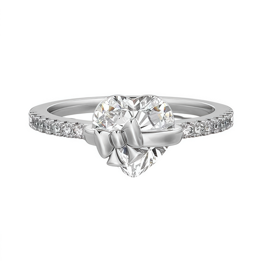 Bow Heart Silver Ring