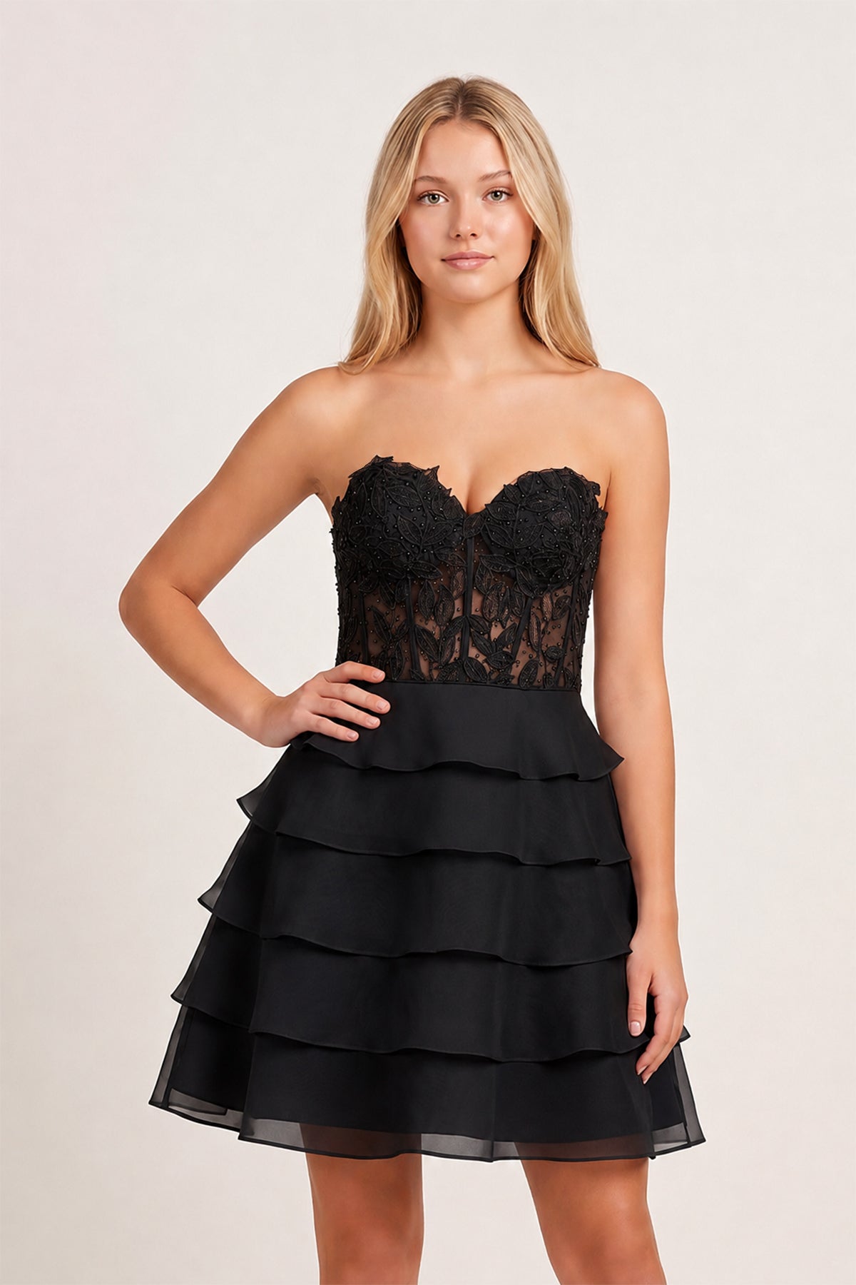 Delphine Tiered Corset Homecoming Dress