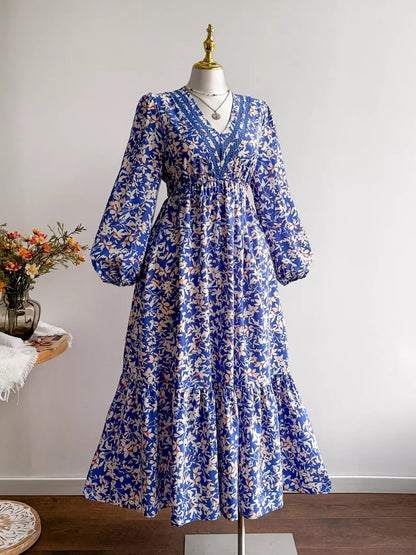 Violet Floral Maxi Dress with Flutter Sleeves