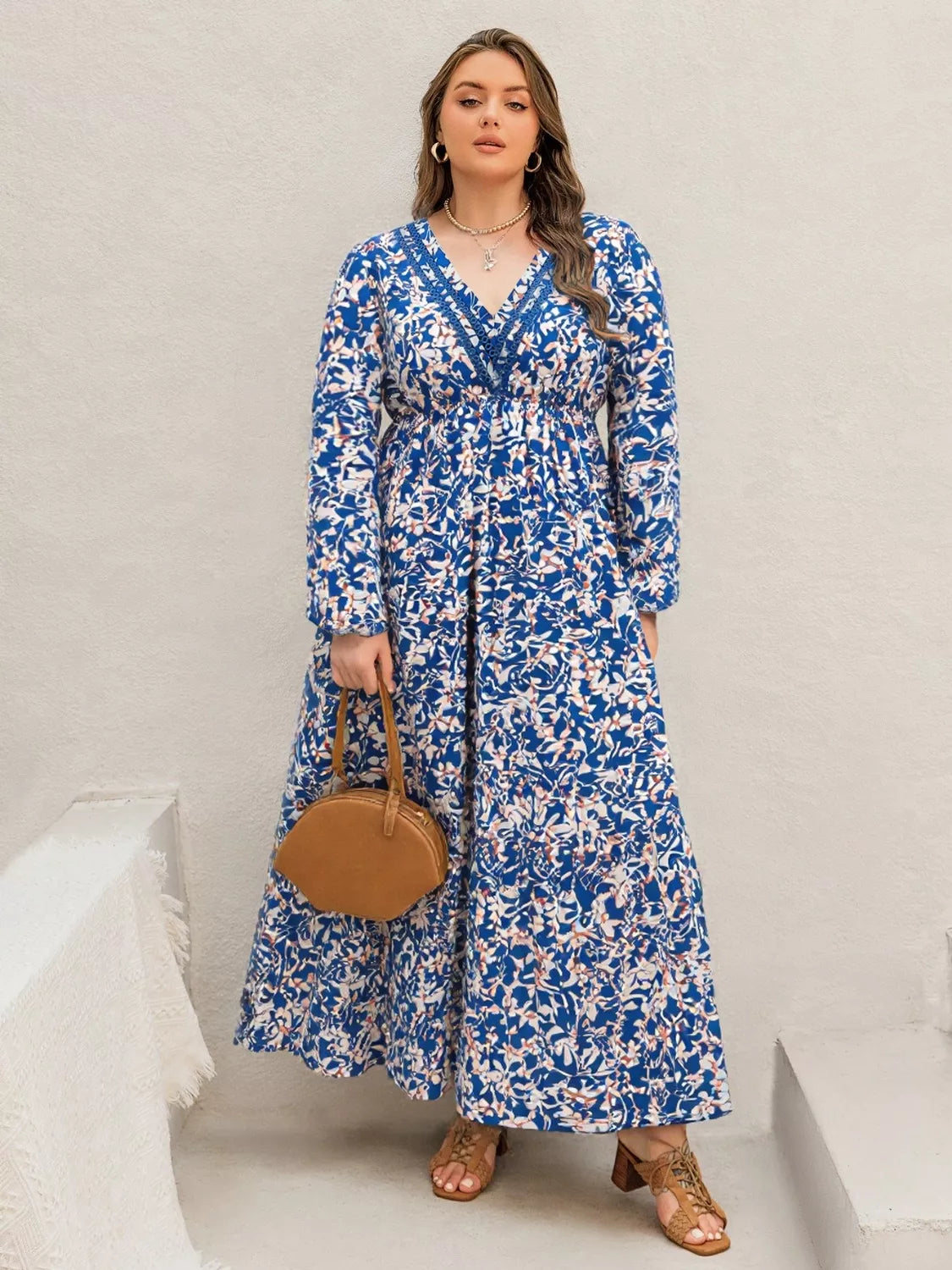 Violet Floral Maxi Dress with Flutter Sleeves