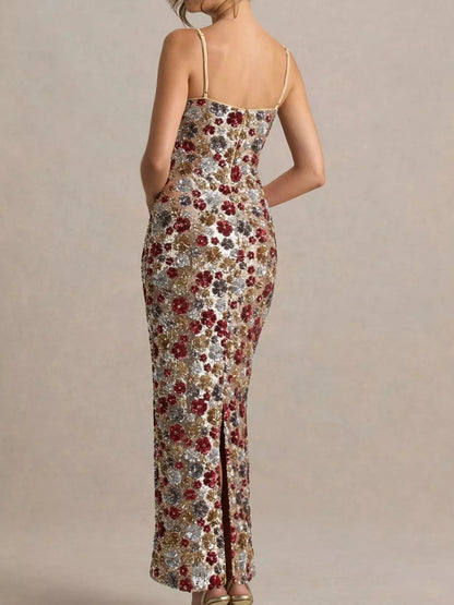 Valentina Sequin Floral Maxi Dress