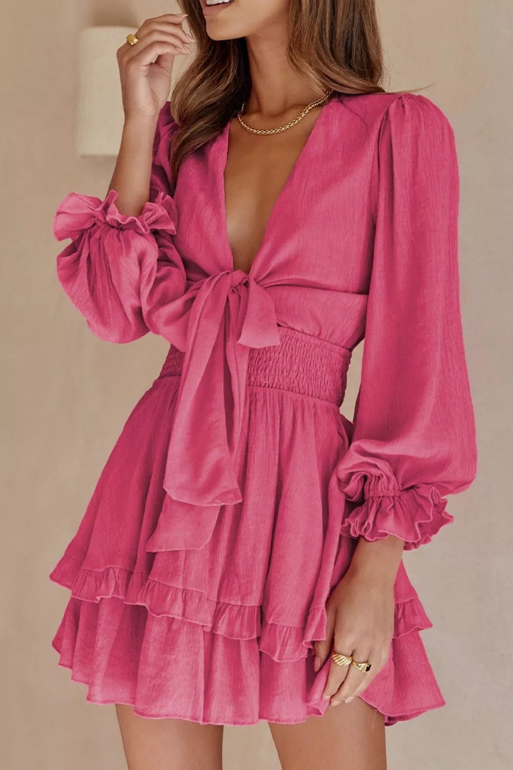 Valentina Ruffle Mini Dress in Hot Pink
