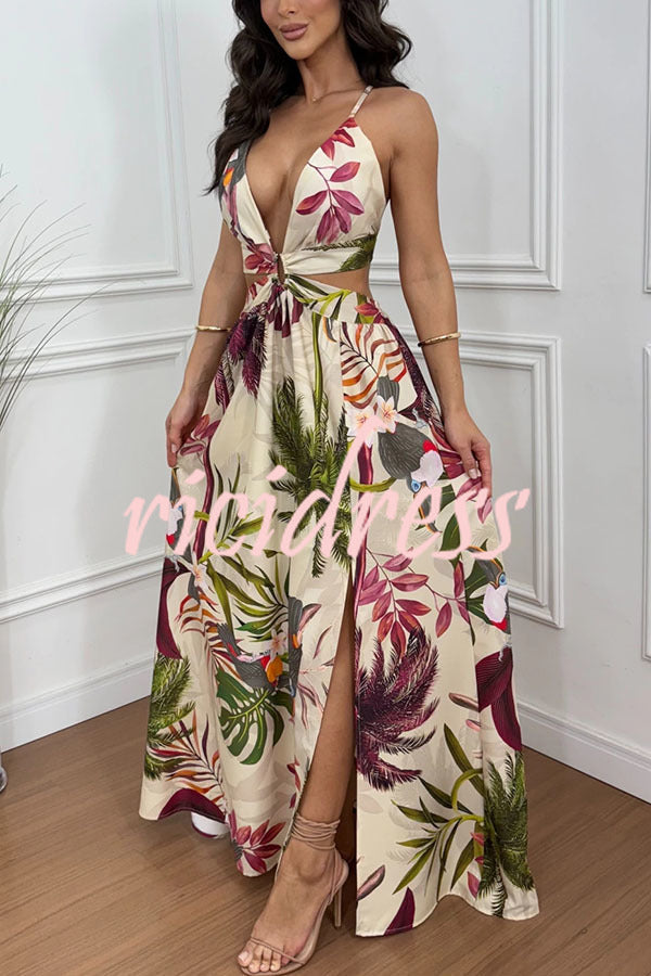 Seinah Floral Lace-Up Maxi Dress