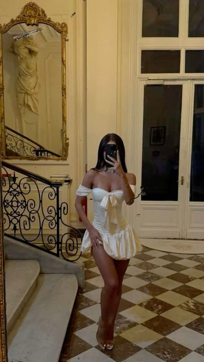 Isabelle Off-Shoulder Satin A-Line Dress