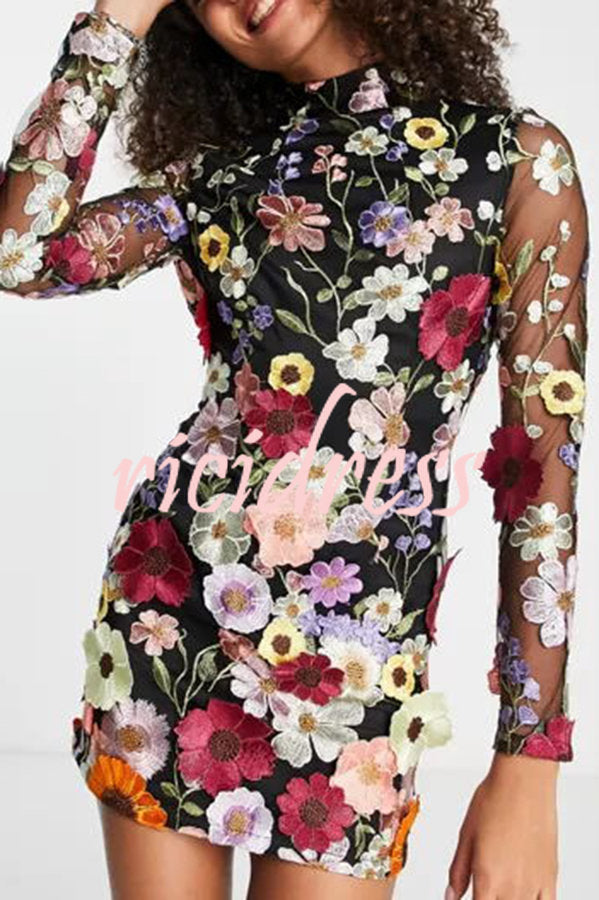 Ophelia Floral Appliqué Backless Mini Dress