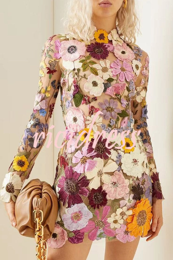 Ophelia Floral Appliqué Backless Mini Dress