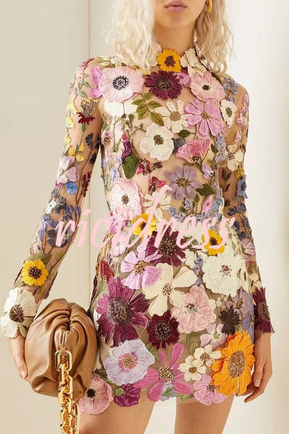 Ophelia Floral Appliqué Backless Mini Dress