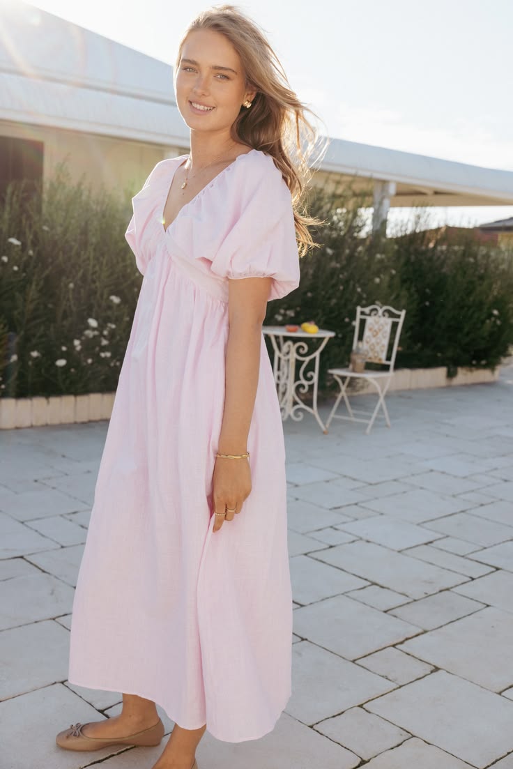 Sullivan Puff Sleeve Maxi Dress in Blush
