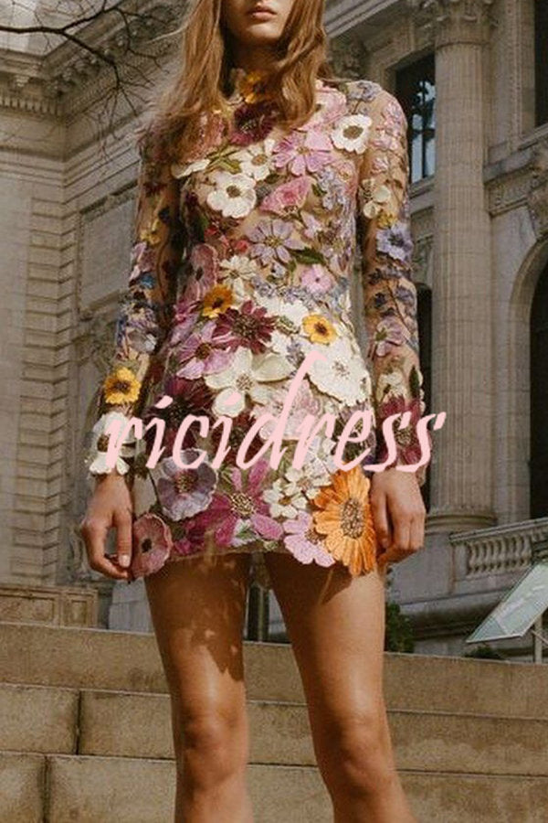 Ophelia Floral Appliqué Backless Mini Dress