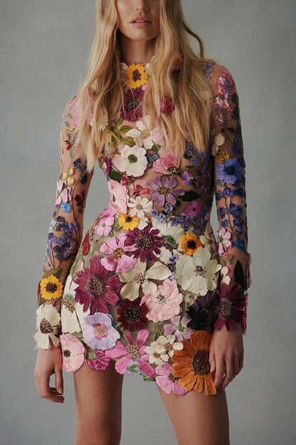 Ophelia Floral Appliqué Backless Mini Dress