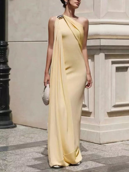 Isabelle One-Shoulder Draped Maxi Dress