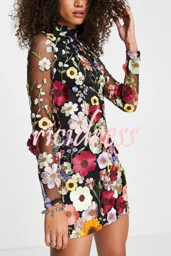 Ophelia Floral Appliqué Backless Mini Dress