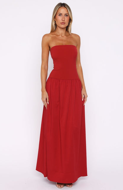 Valentina Silk Maxi Dress in Burgundy