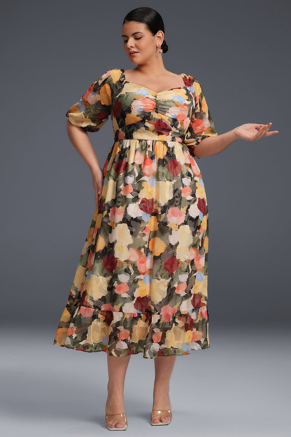 Valentina Draped Collar Floral Maxi Dress