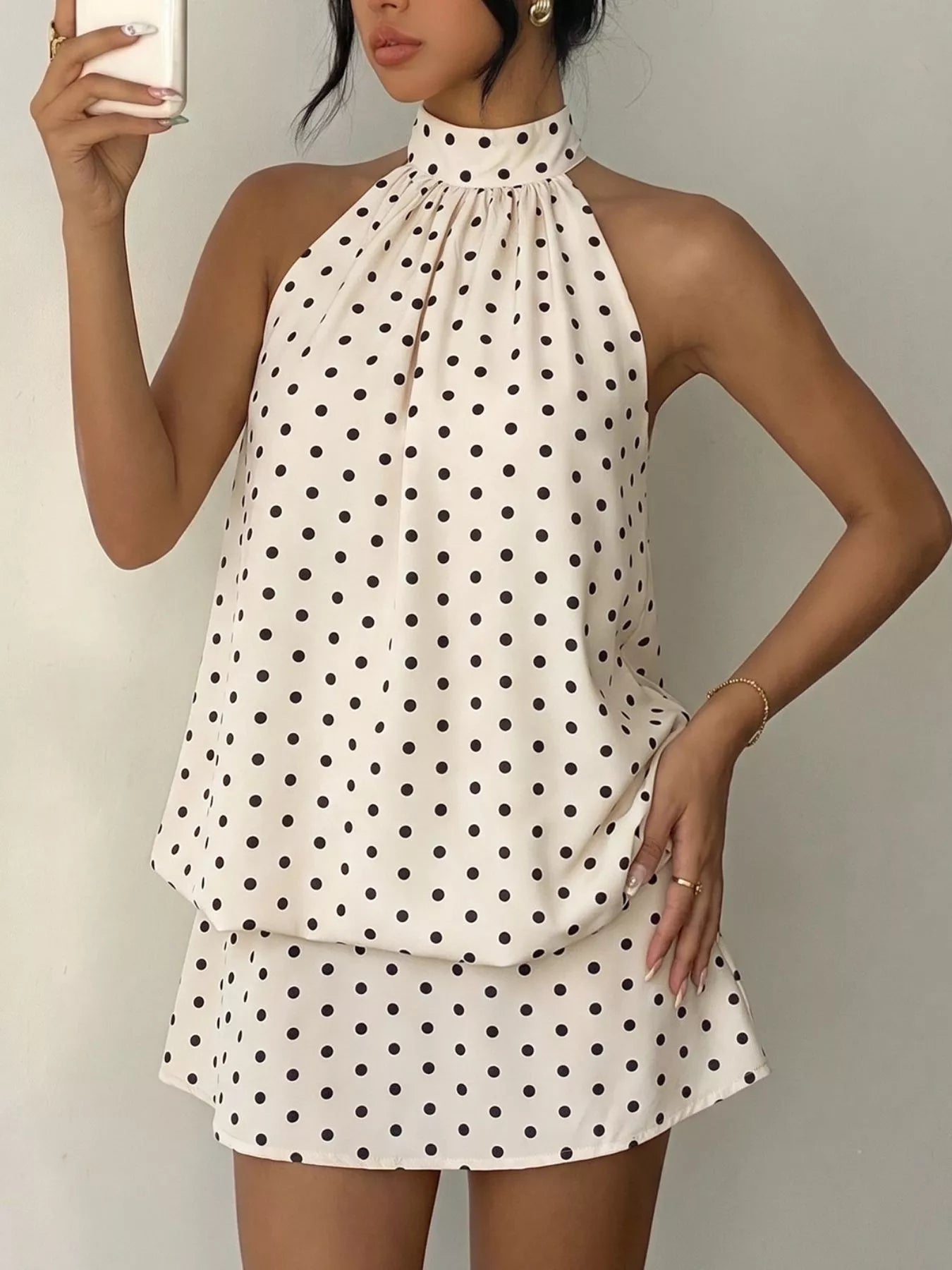 Violet Polka Dot Halter Mini Dress