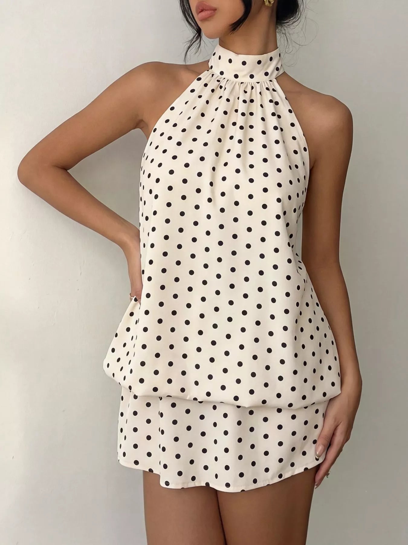 Violet Polka Dot Halter Mini Dress