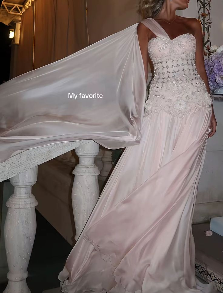 Valentina Beaded Chiffon One-Shoulder Gown
