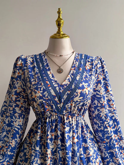 Violet Floral Maxi Dress with Flutter Sleeves