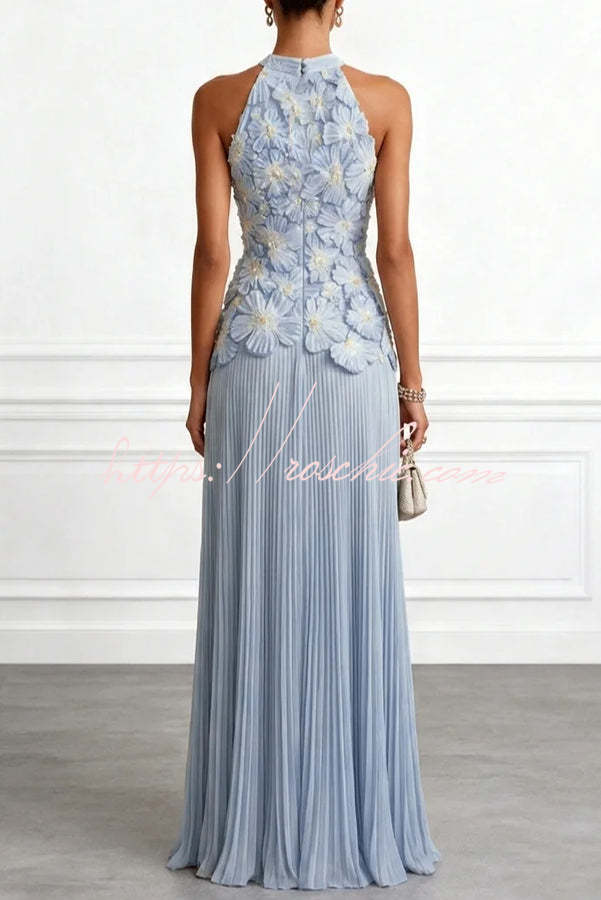 Emilie 3D Floral Embroidered Halter Maxi Dress