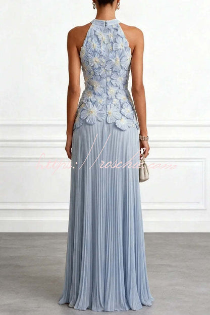 Emilie 3D Floral Embroidered Halter Maxi Dress