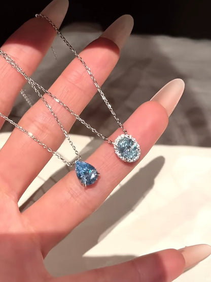 Ice Blue D Teardrop Necklace