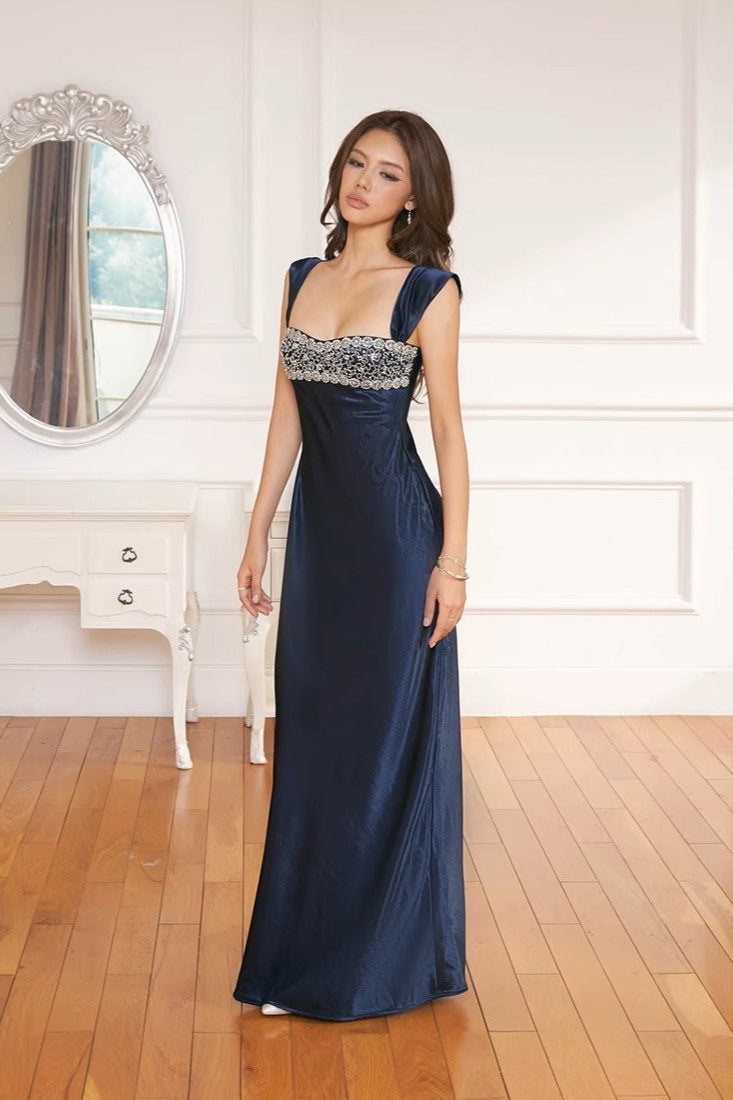 Arabella Rhinestone Ruched Maxi Dress