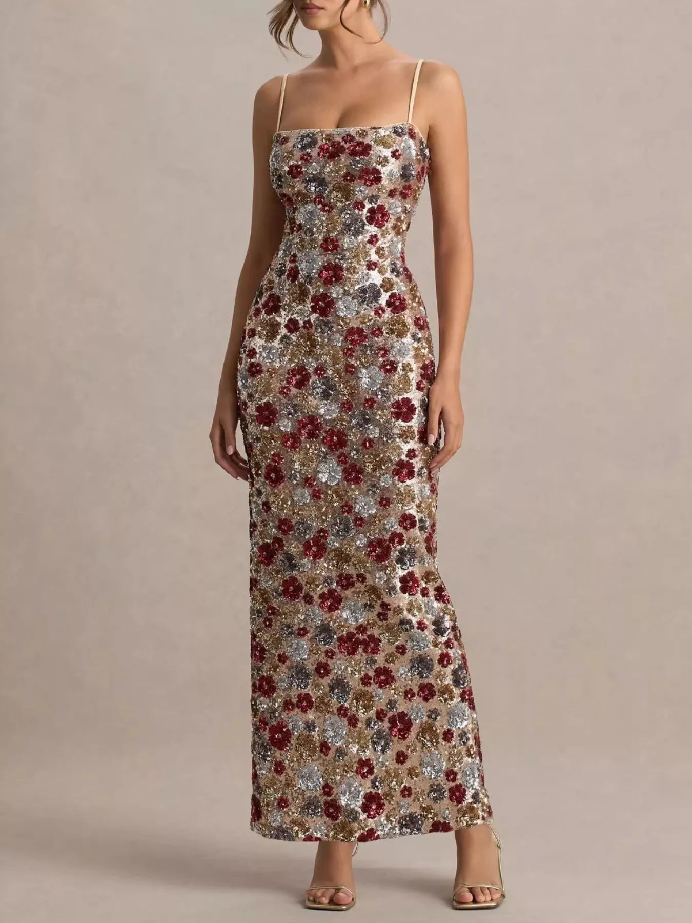 Valentina Sequin Floral Maxi Dress