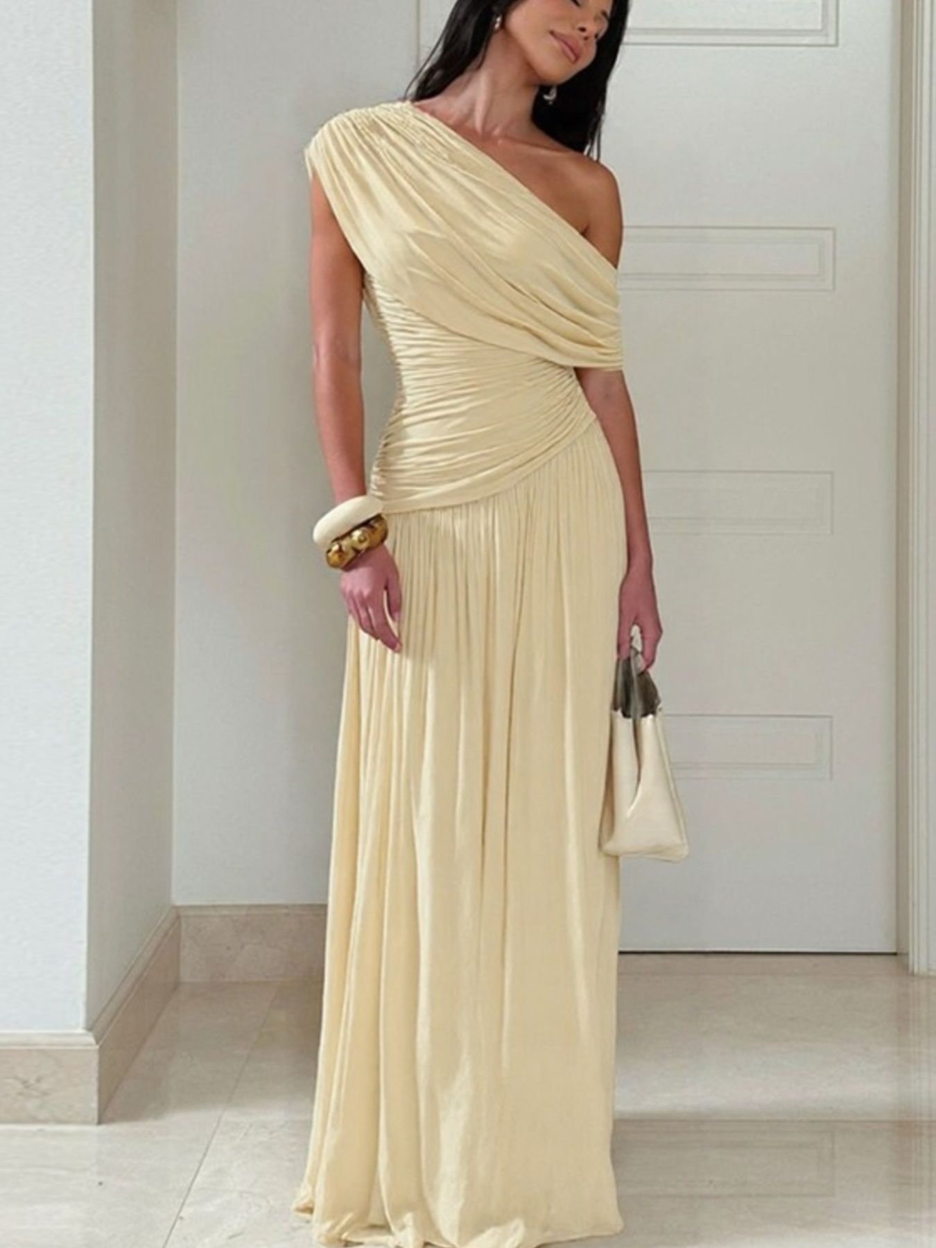 Ophelia One-Shoulder Ruched Maxi Dress