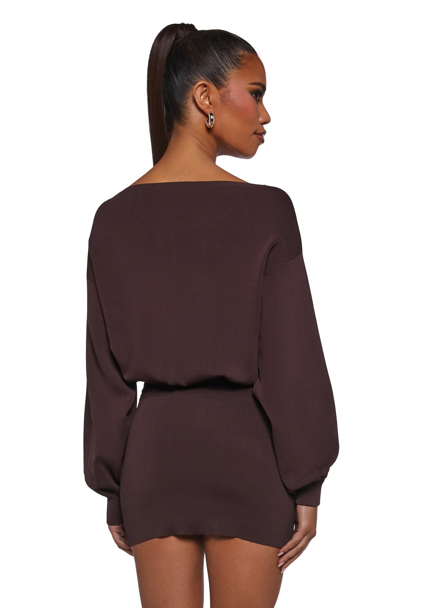 Arabella Luxe Mini Dress in Chocolate