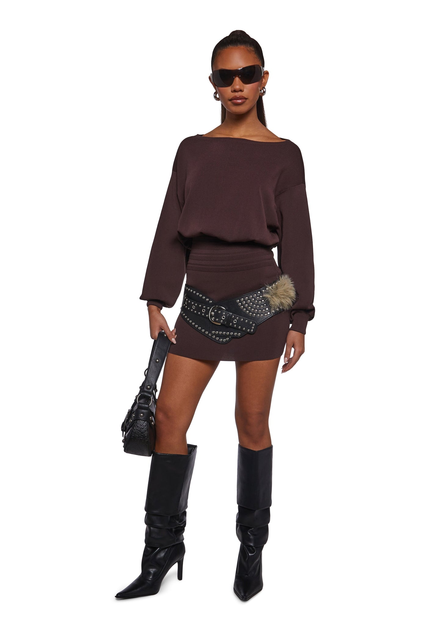 Arabella Luxe Mini Dress in Chocolate