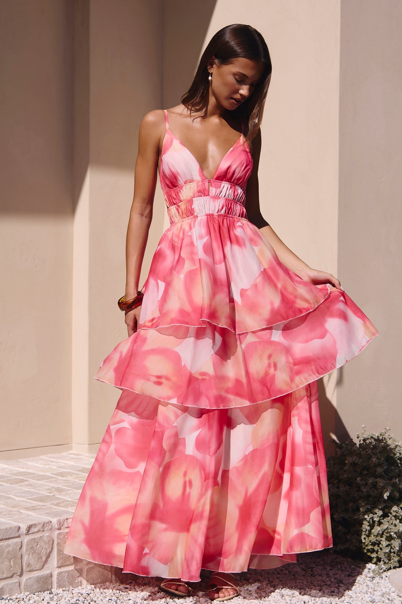 Valentina Silk Maxi Dress in Blush