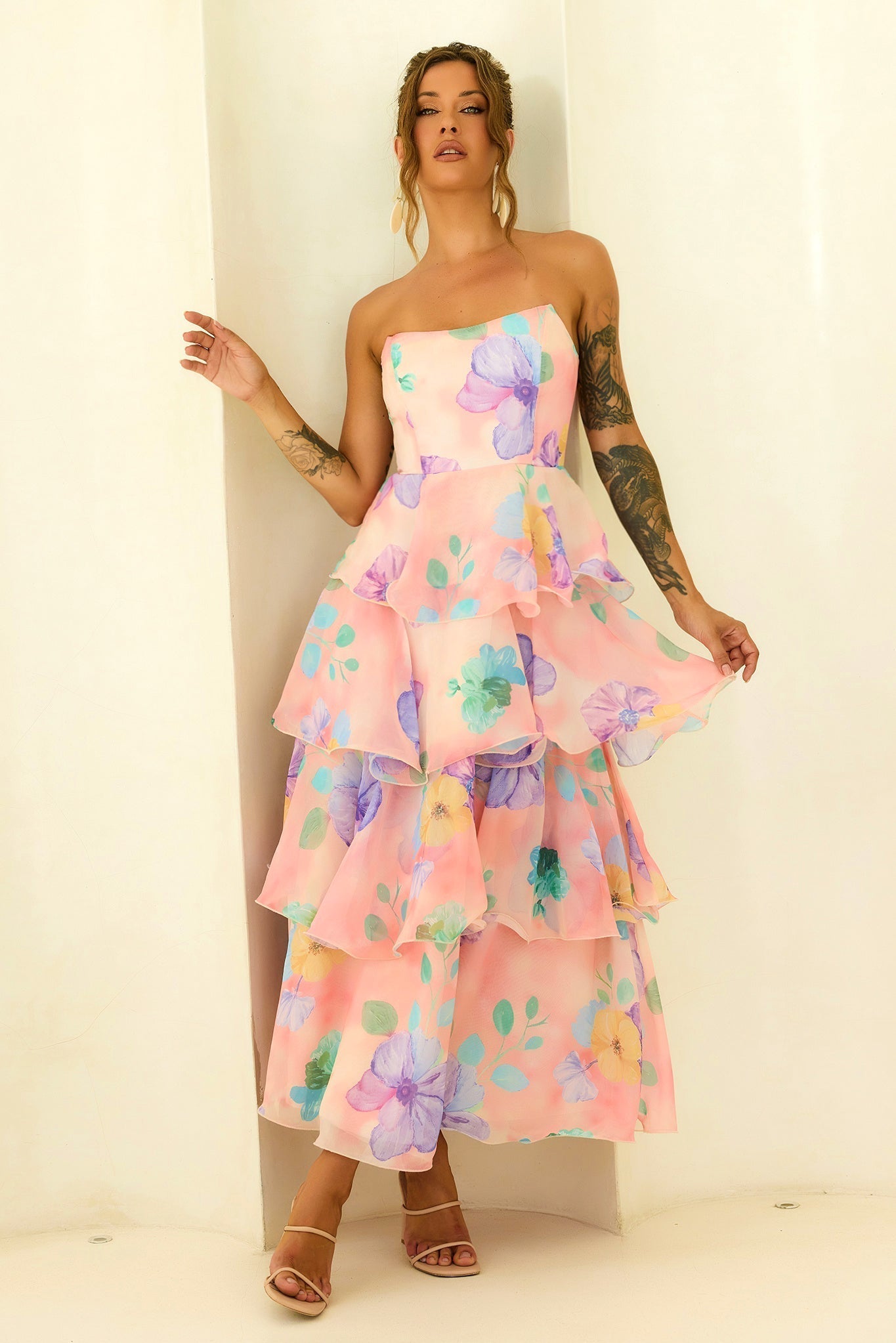 Arabella Chiffon Maxi Dress in Yellow Multi