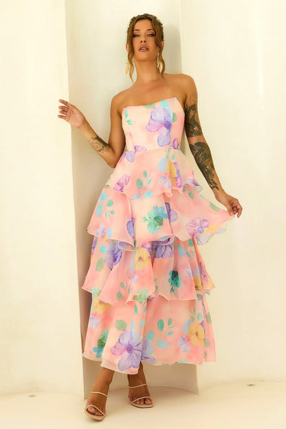 Arabella Chiffon Maxi Dress in Yellow Multi