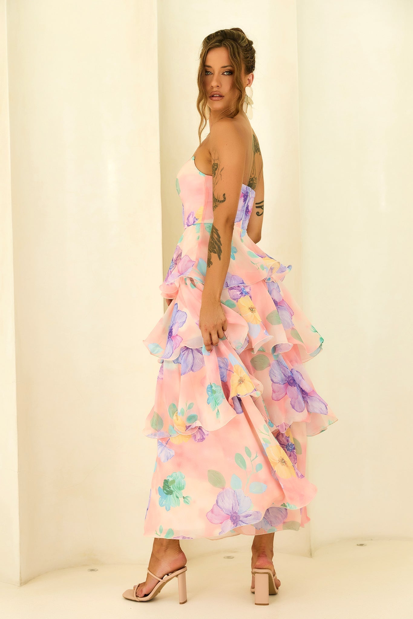 Arabella Chiffon Maxi Dress in Yellow Multi
