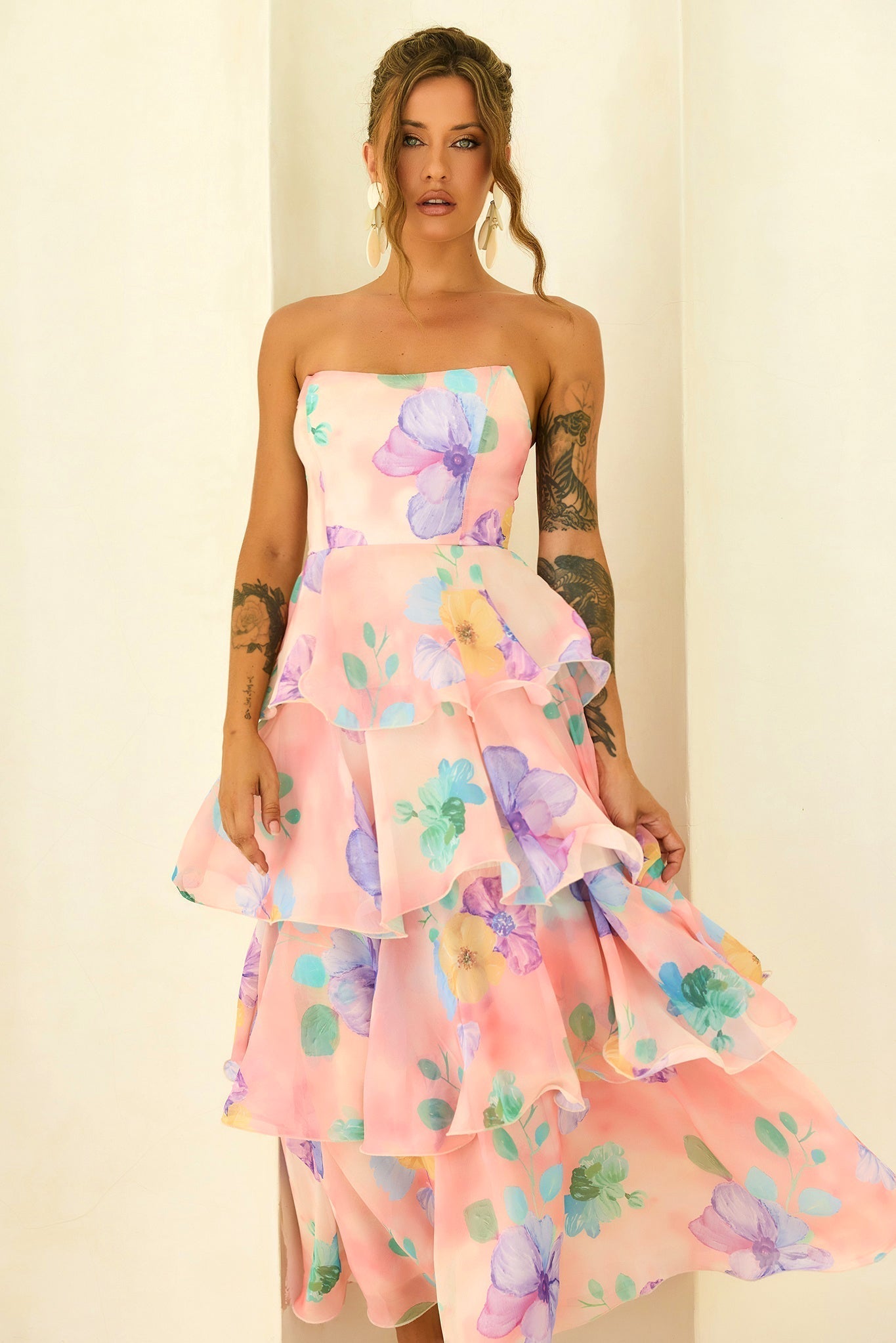 Arabella Chiffon Maxi Dress in Yellow Multi