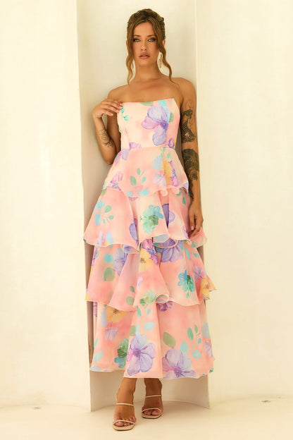 Arabella Chiffon Maxi Dress in Yellow Multi
