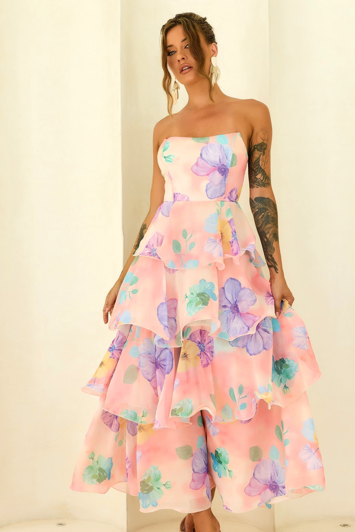 Arabella Chiffon Maxi Dress in Yellow Multi
