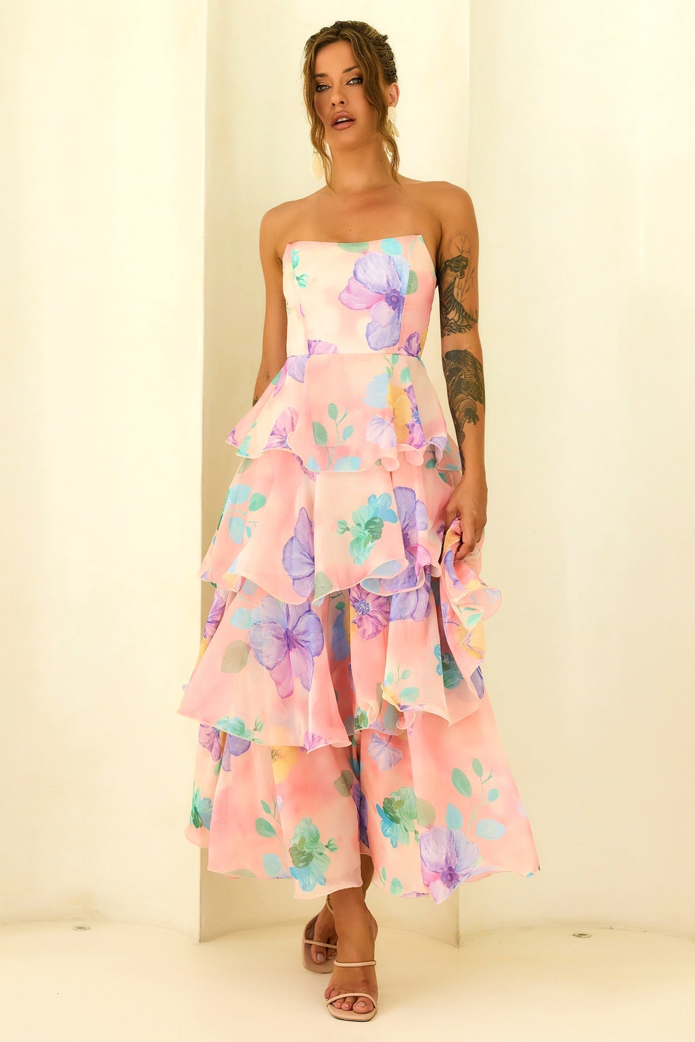 Arabella Chiffon Maxi Dress in Yellow Multi
