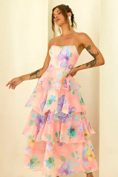 Arabella Chiffon Maxi Dress in Yellow Multi