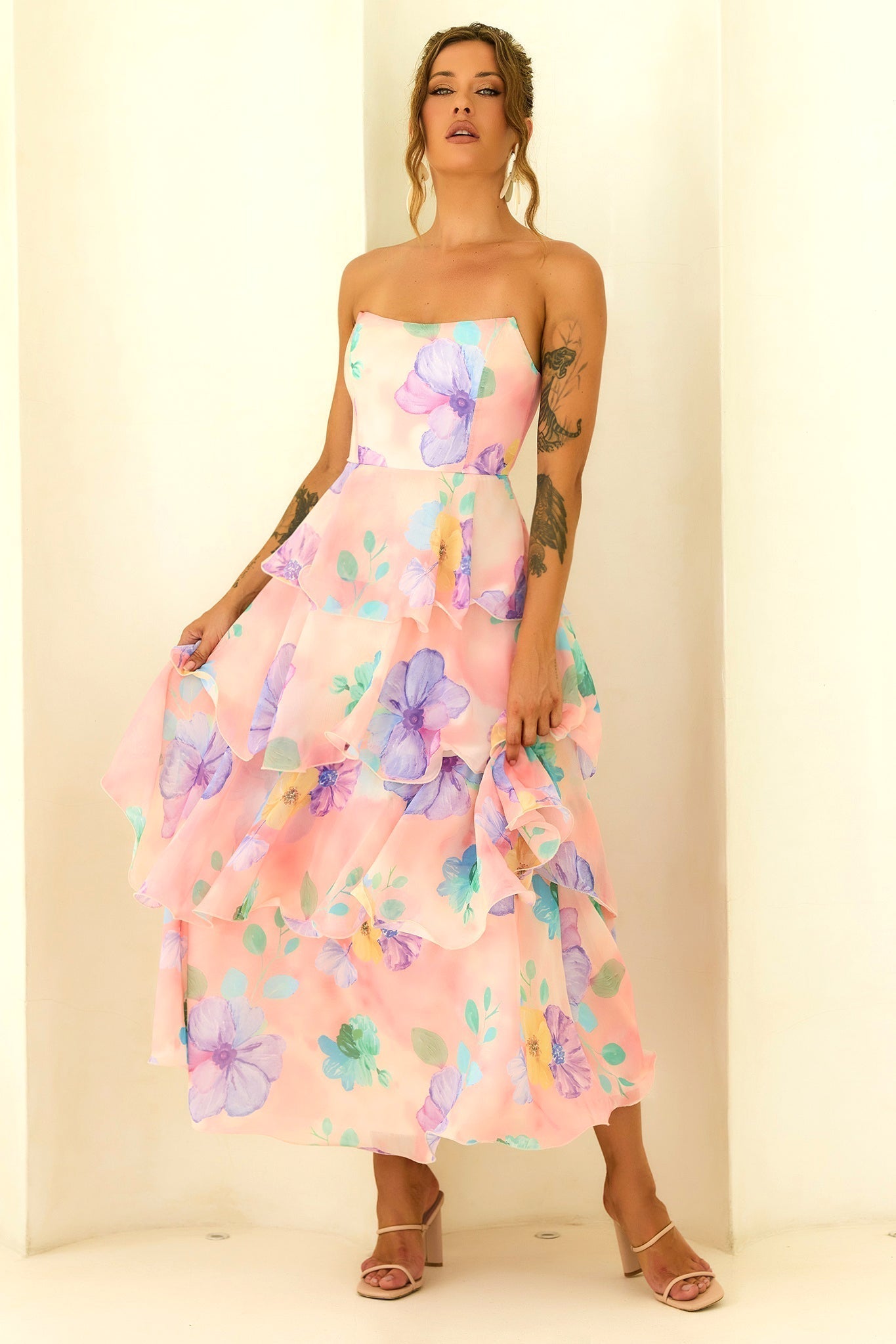 Arabella Chiffon Maxi Dress in Yellow Multi