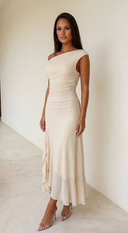 Aurelia Off-Shoulder Maxi Dress in Butter Yellow