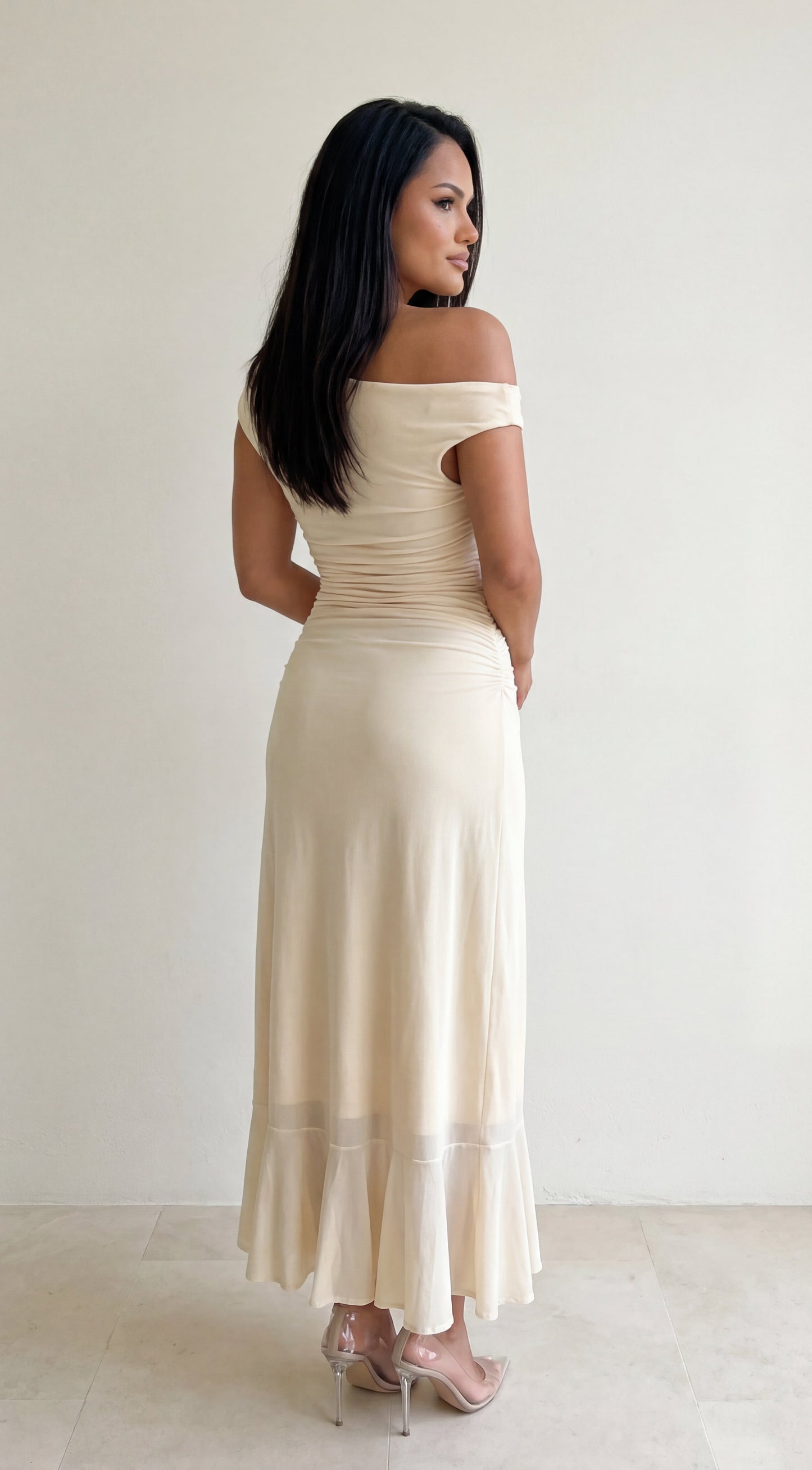 Aurelia Off-Shoulder Maxi Dress in Butter Yellow