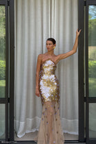 Jenny Hand-Embellished Gold Maxi Dress